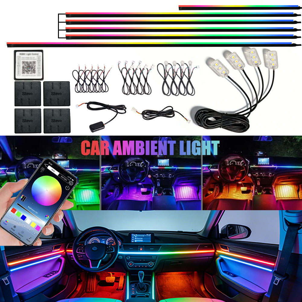 Led Ambient Interior Car Lights App Control - مصابيح LED أكريليك للسيارة 6/10/14/18/22 في