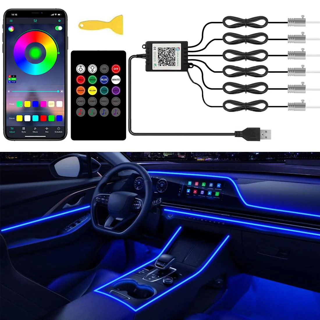 طقم إضاءة محيطة للسيارة RGB LE - مراجعة Led Ambient Interior Car Lights App Control وسعره