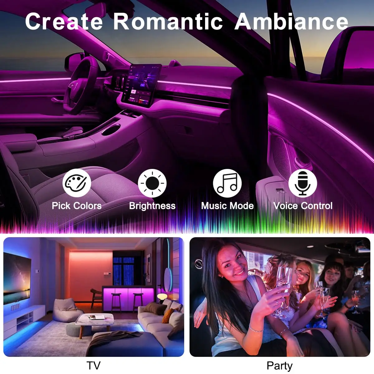 طقم إضاءة محيطة للسيارة RGB LE - مراجعة Led Ambient Interior Car Lights App Control وسعره